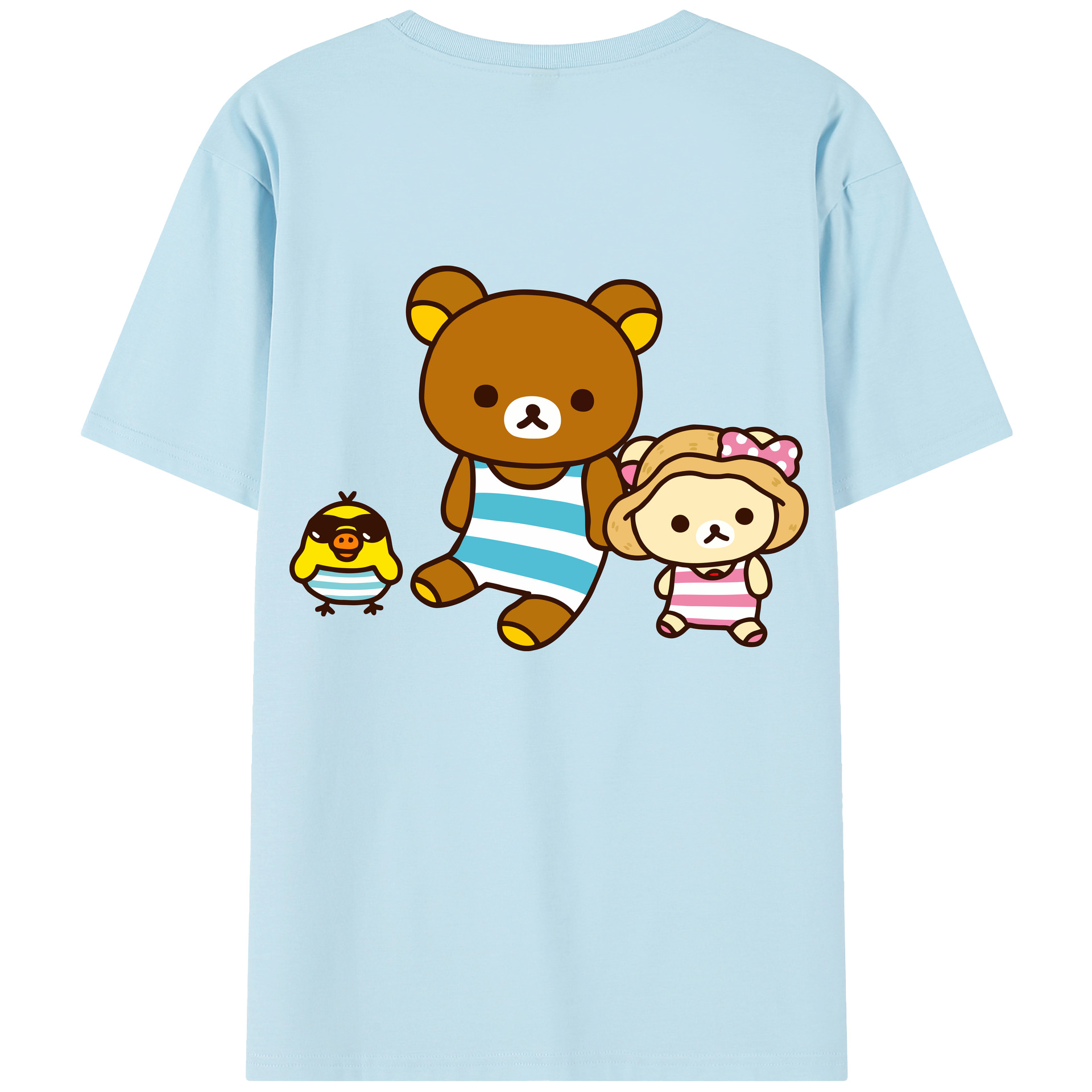 （画像用） リラックマ リラックマ キイロイトリ Rilakkuma Korilakkuma Kiiroitori 綿100％半袖Tシャツ（背面プリント）